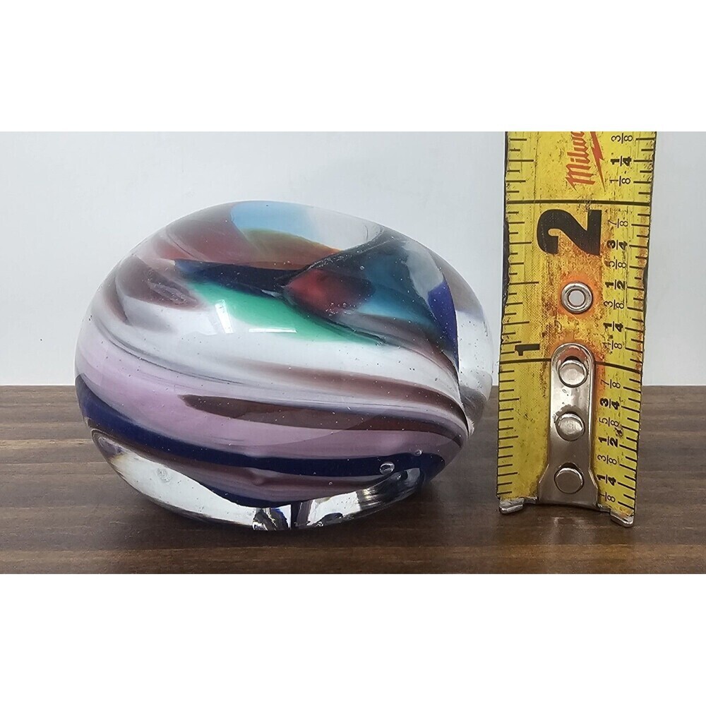 Rollin Karg Hand Blown Multi-Colored Swirl Studio Art Glass Paperweight Decor 2" - Picture 10 of 11